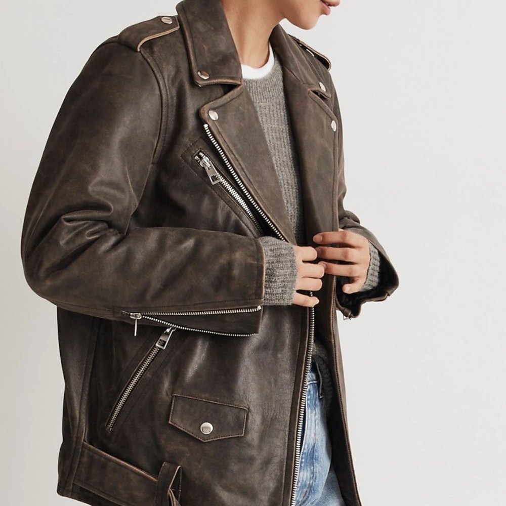 Madewell Distressed Leather Oversized Motorcycle Jacket